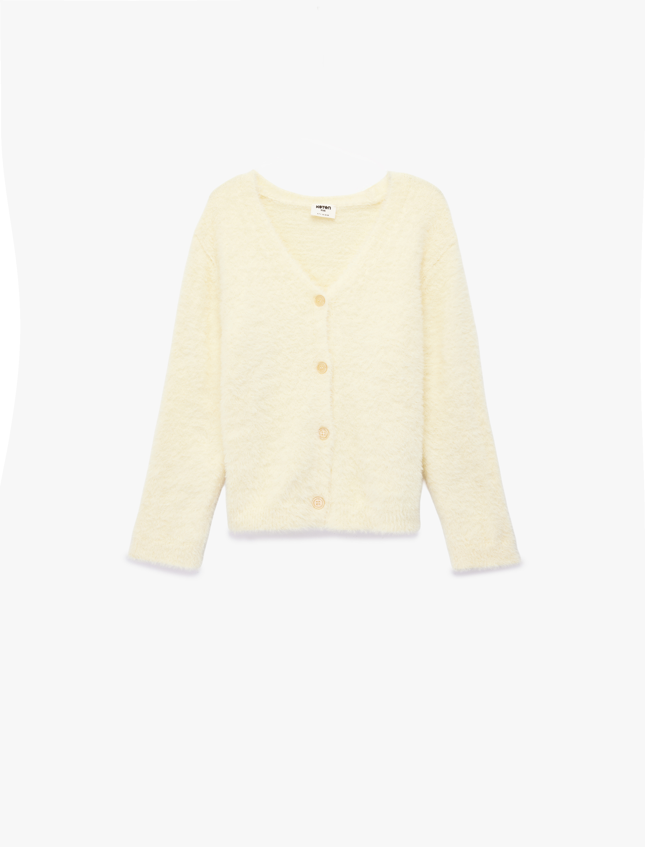  Kız Çocuk Düğmeli Uzun Kollu V Yaka Peluş Triko Hırka