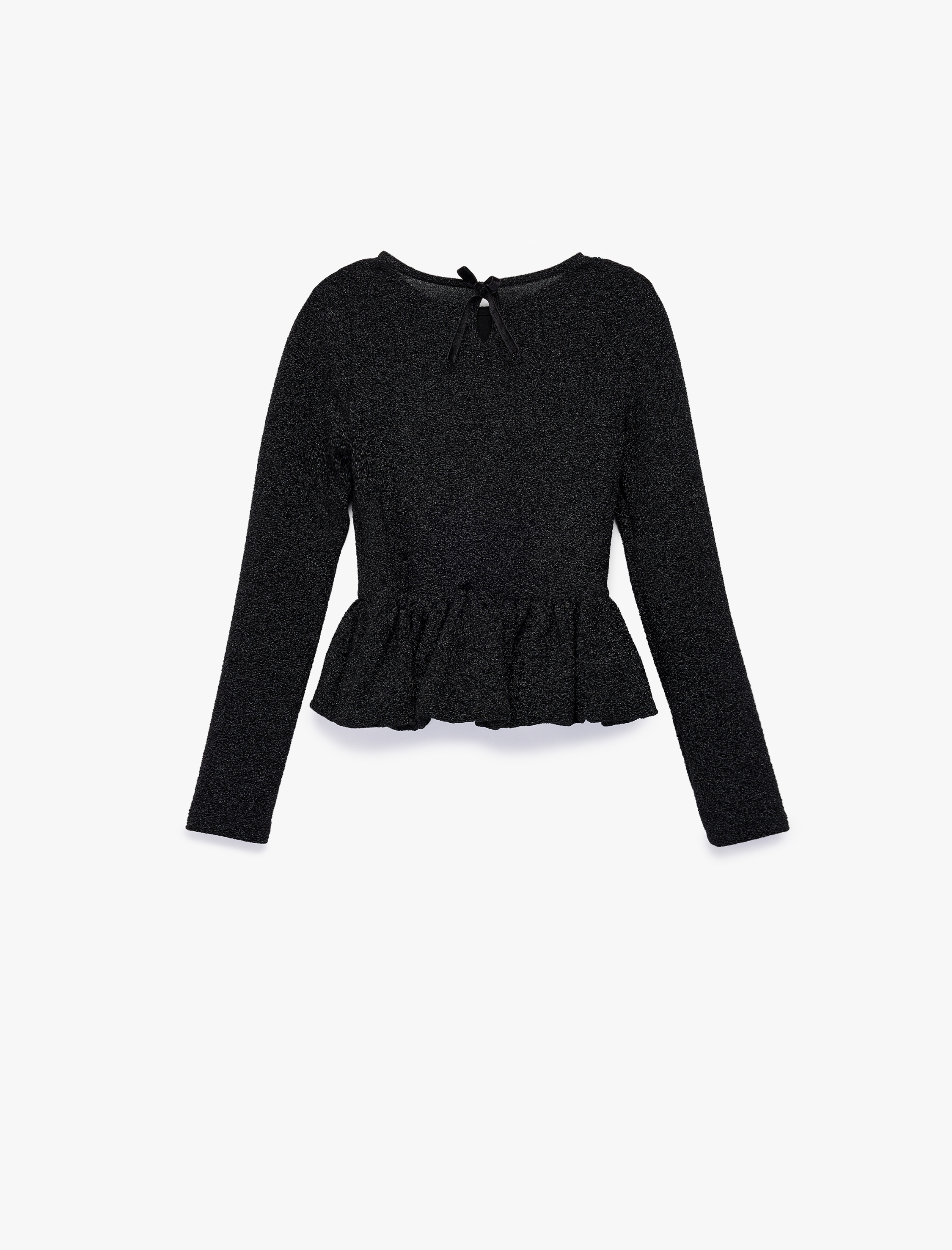  Kız Çocuk Uzun Kollu Bisiklet Yaka Sim Detaylı Fırfırlı Peplum Yılbaşı Bluz