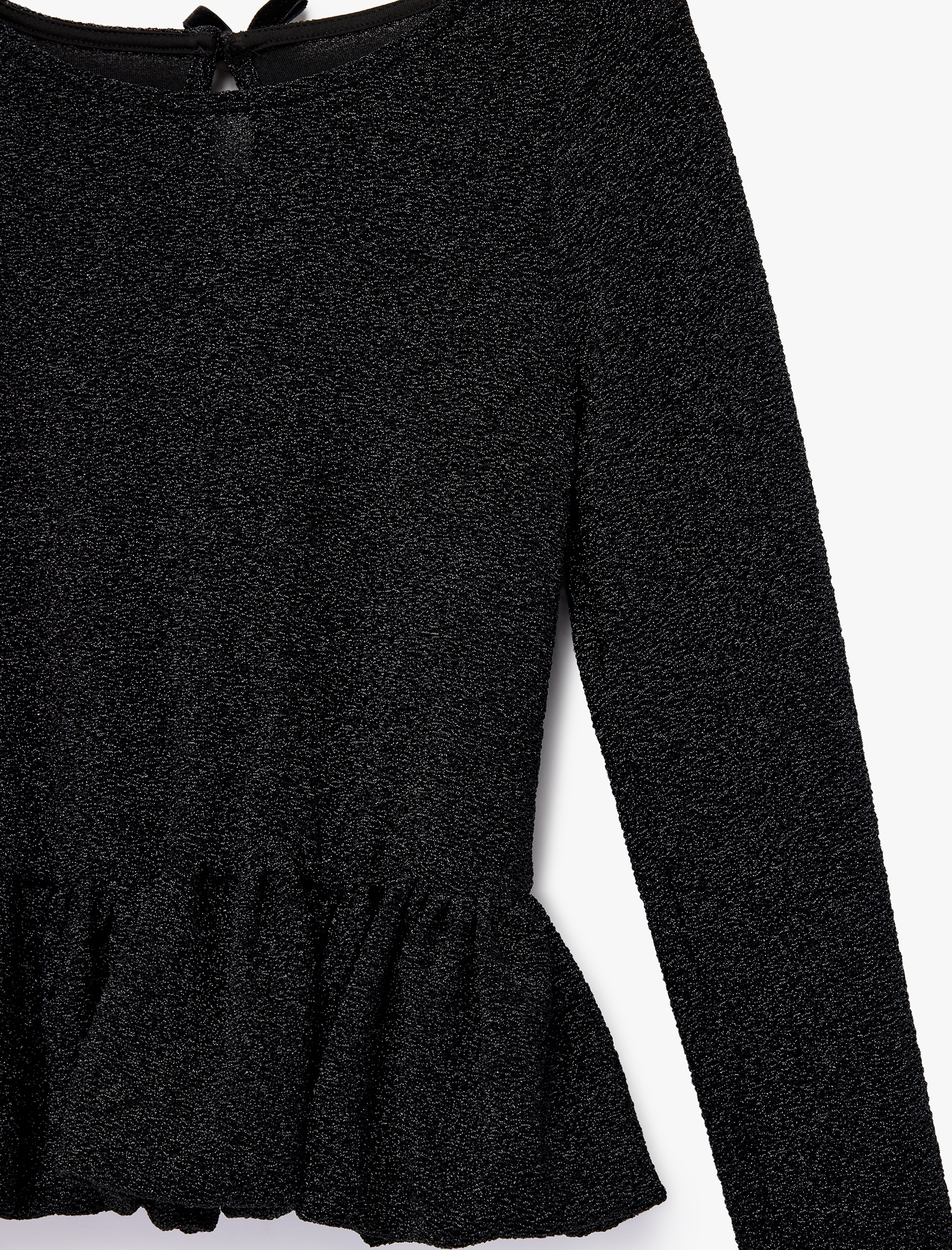  Kız Çocuk Uzun Kollu Bisiklet Yaka Sim Detaylı Fırfırlı Peplum Yılbaşı Bluz