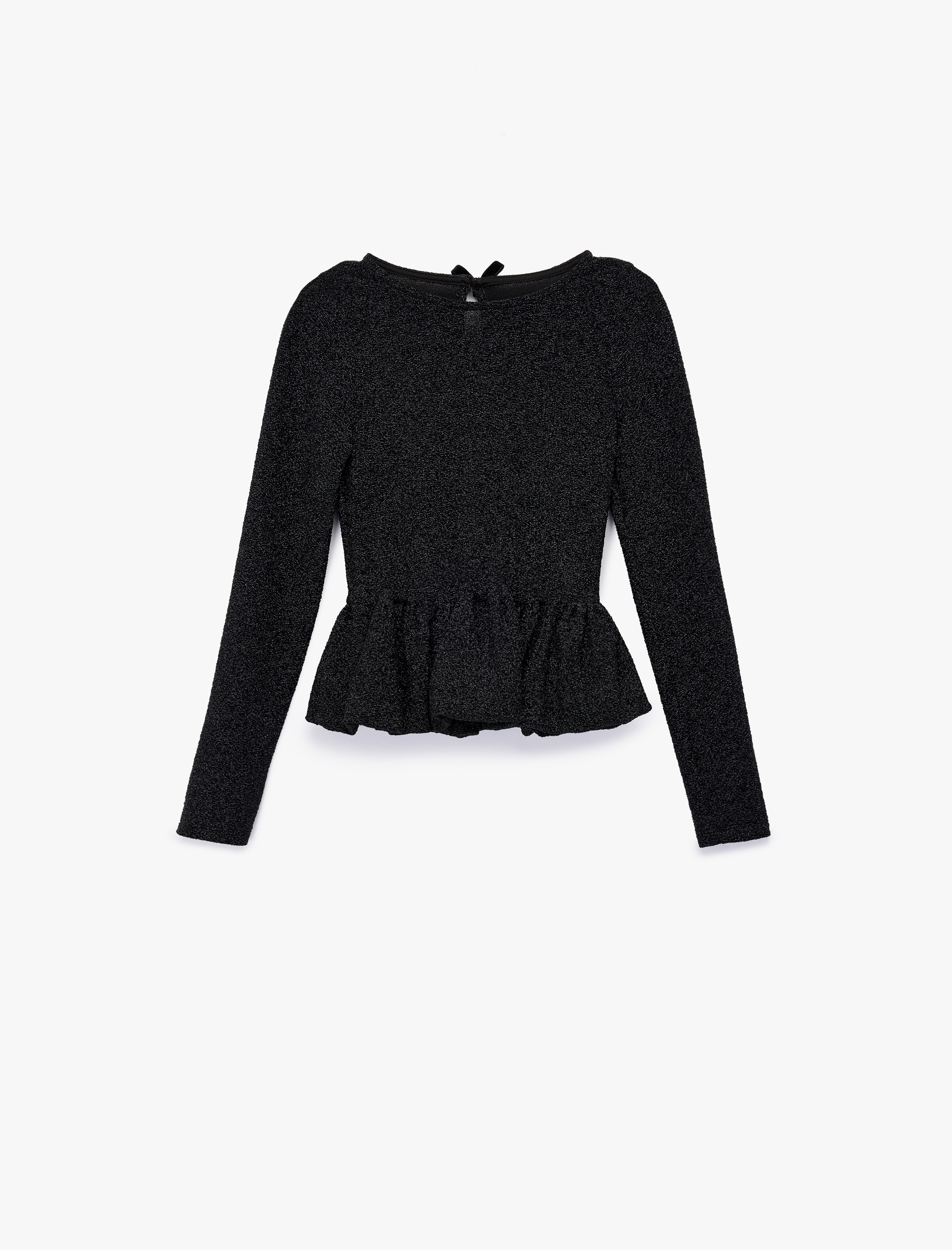  Kız Çocuk Uzun Kollu Bisiklet Yaka Sim Detaylı Fırfırlı Peplum Yılbaşı Bluz