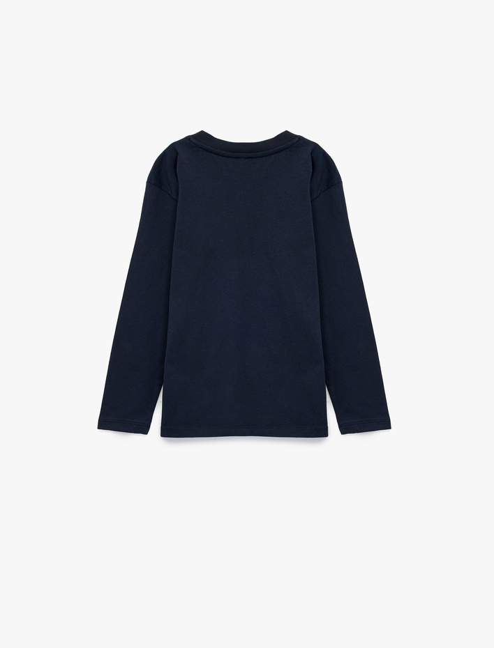 Erkek Çocuk Uzun Kollu Bisiklet Yaka Pamuklu Baskılı Tişört