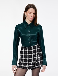 Koton X Melis Ağazat - Uzun Kollu Metalik Düğme Detaylı Saten Gömlek