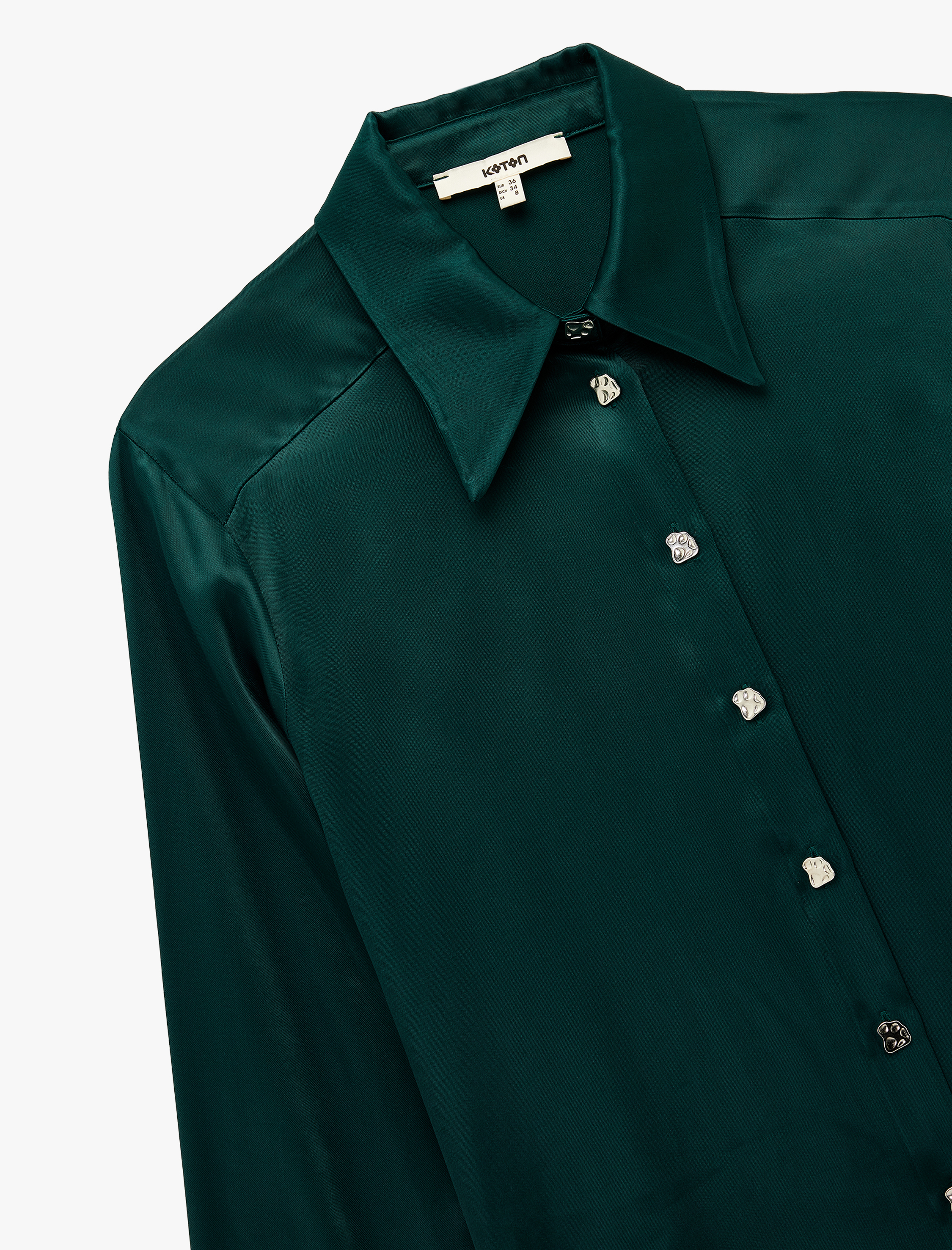   Koton X Melis Ağazat - Uzun Kollu Metalik Düğme Detaylı Saten Gömlek