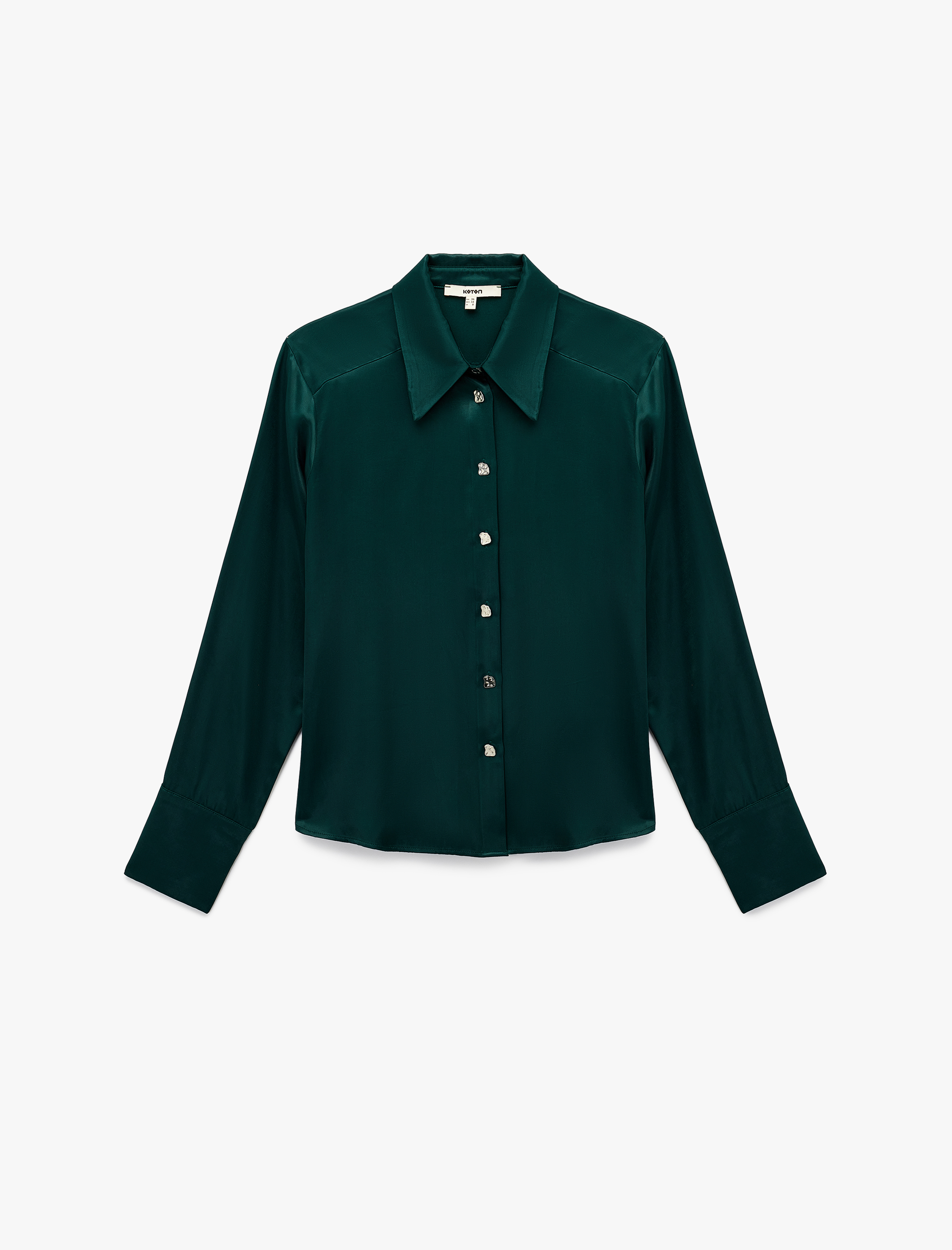   Koton X Melis Ağazat - Uzun Kollu Metalik Düğme Detaylı Saten Gömlek