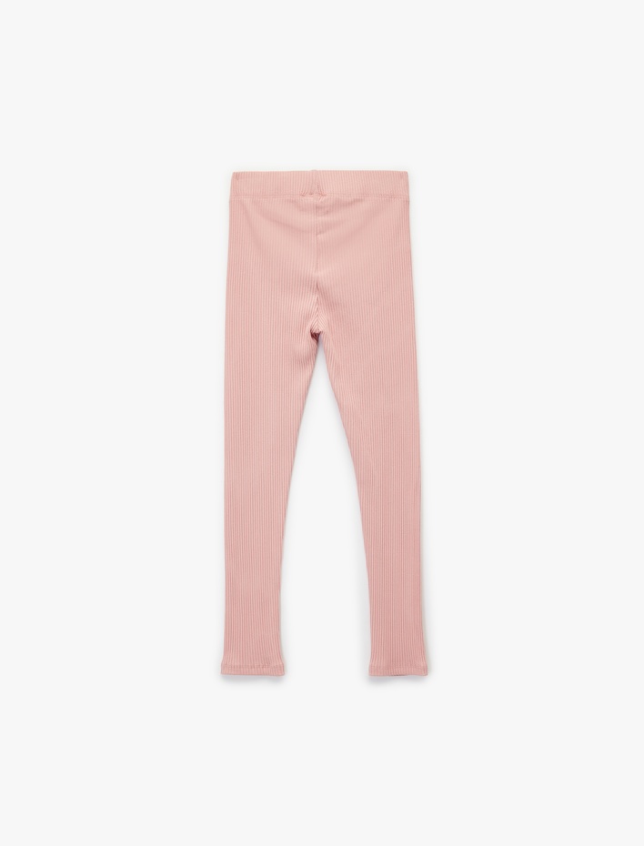 Kız Çocuk Beli Lastikli Etiket Detaylı Pamuklu Tayt