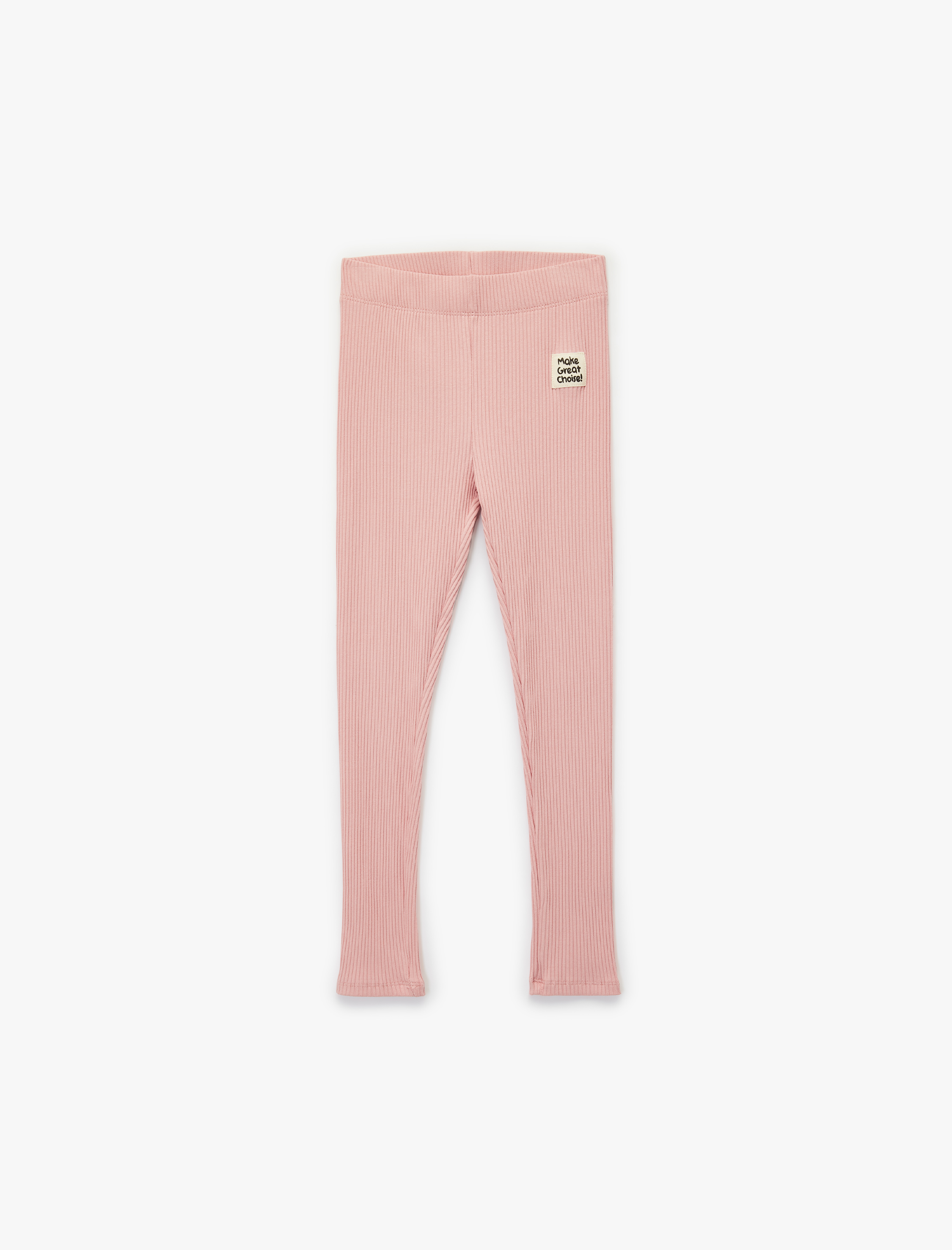  Kız Çocuk Beli Lastikli Etiket Detaylı Pamuklu Tayt