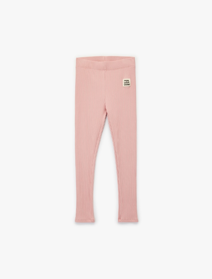 Kız Çocuk Beli Lastikli Etiket Detaylı Pamuklu Tayt