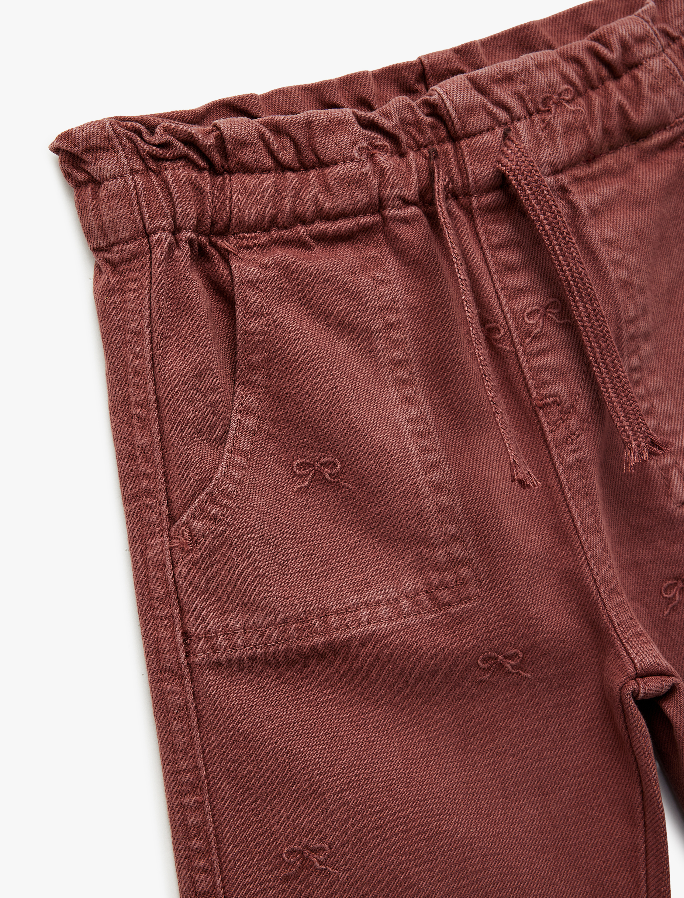  Kız Bebek Pamuklu Loose Fit Beli Bağcıklı Cepli Denim Pantolon