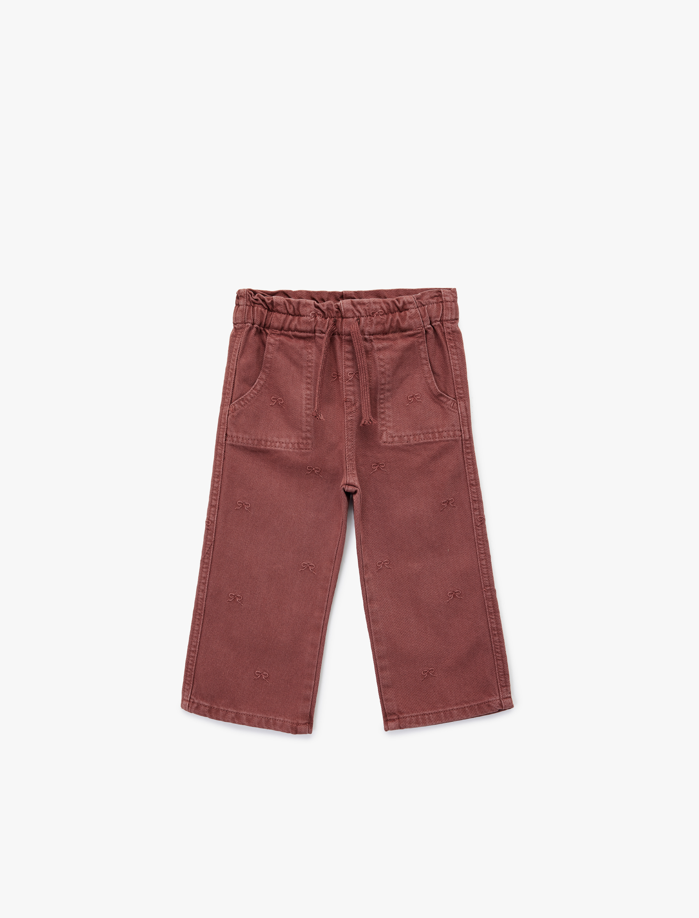  Kız Bebek Pamuklu Loose Fit Beli Bağcıklı Cepli Denim Pantolon