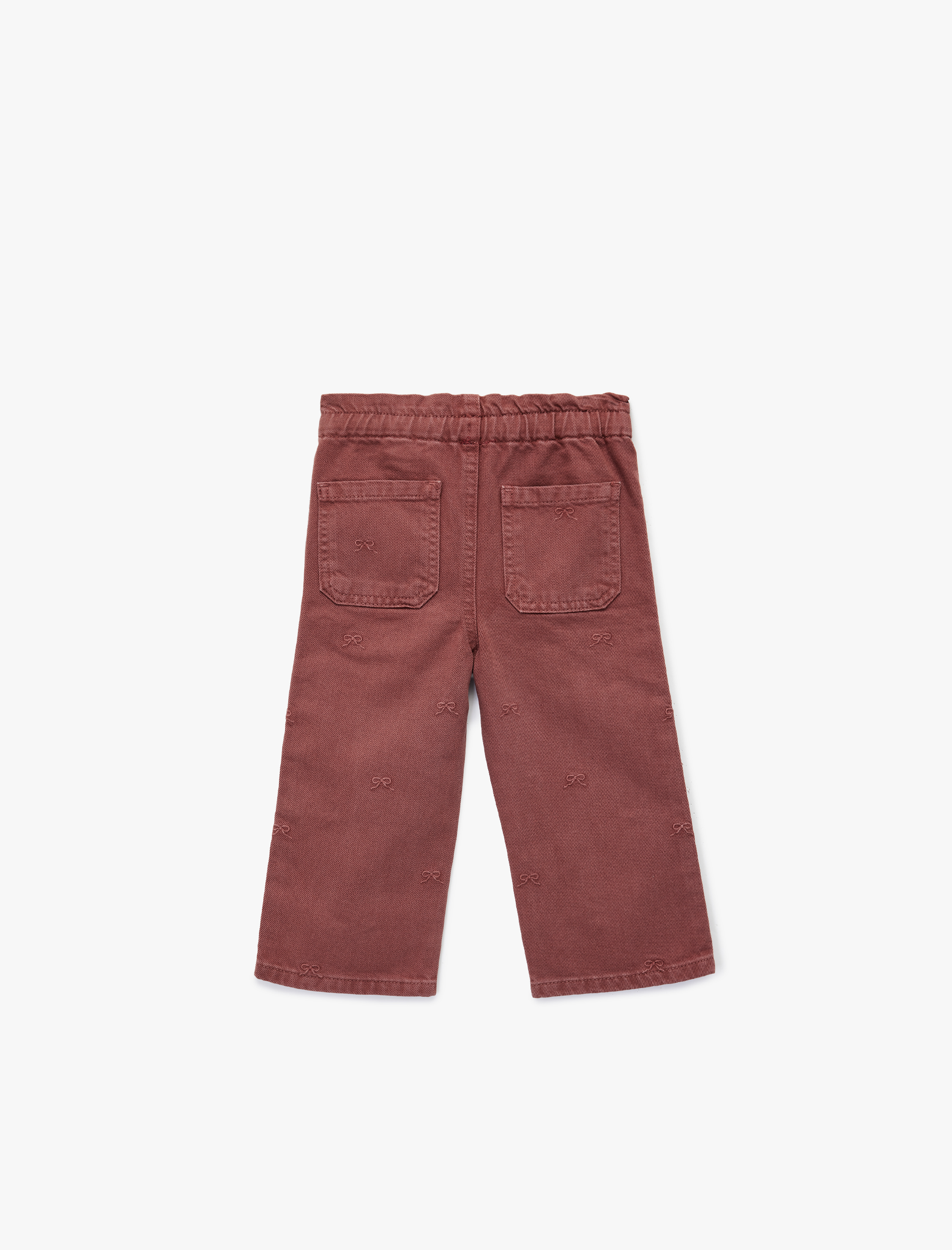  Kız Bebek Pamuklu Loose Fit Beli Bağcıklı Cepli Denim Pantolon