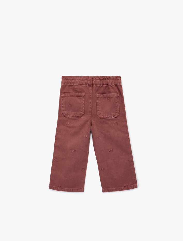Kız Bebek Pamuklu Loose Fit Beli Bağcıklı Cepli Denim Pantolon