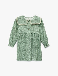 Bebe Yaka Uzun Kollu Çiçekli Elbise