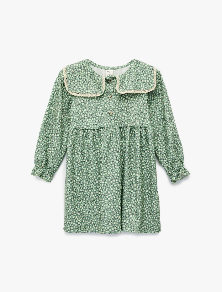 Kız Bebek Bebe Yaka Uzun Kollu Çiçekli Elbise