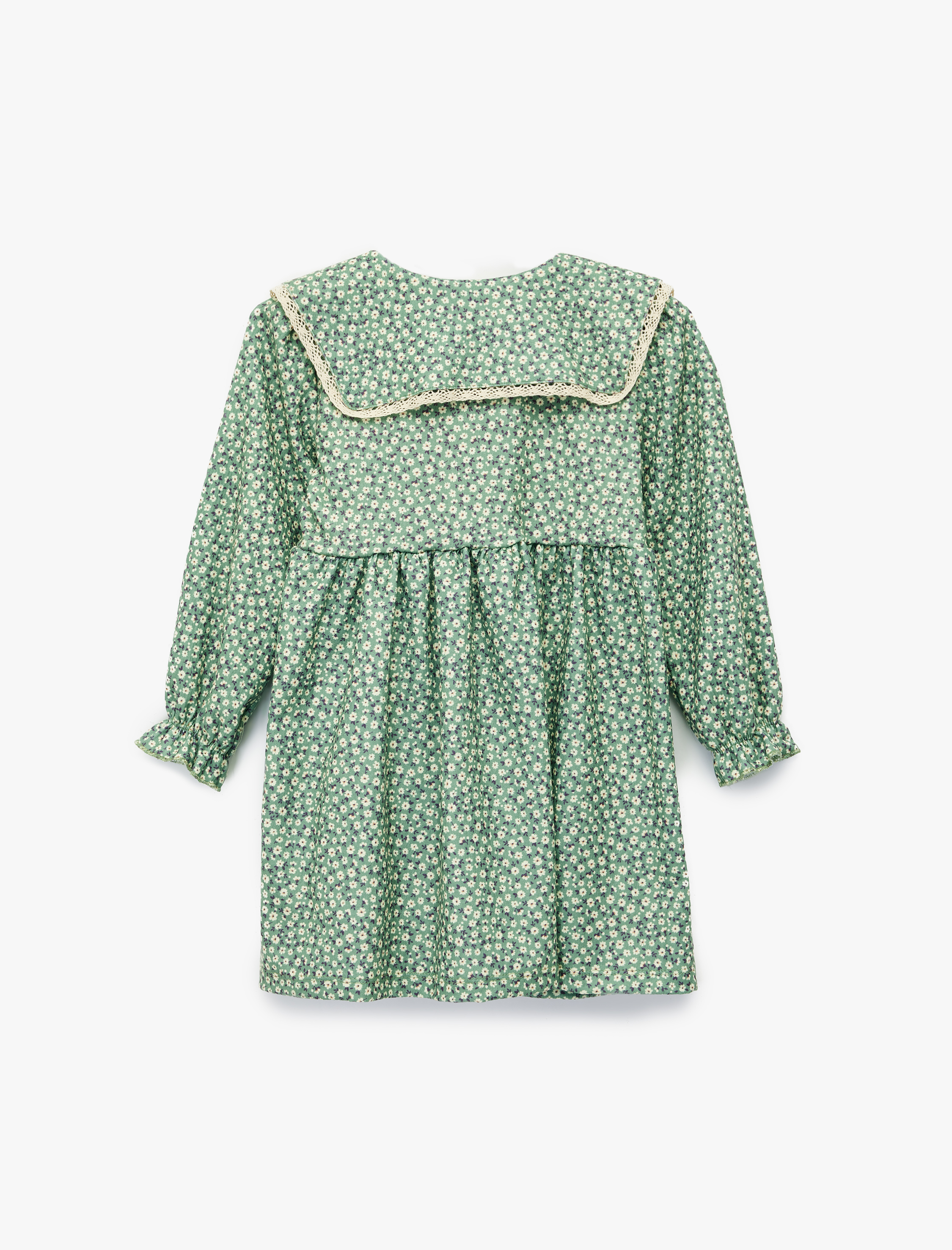  Kız Bebek Bebe Yaka Uzun Kollu Çiçekli Elbise