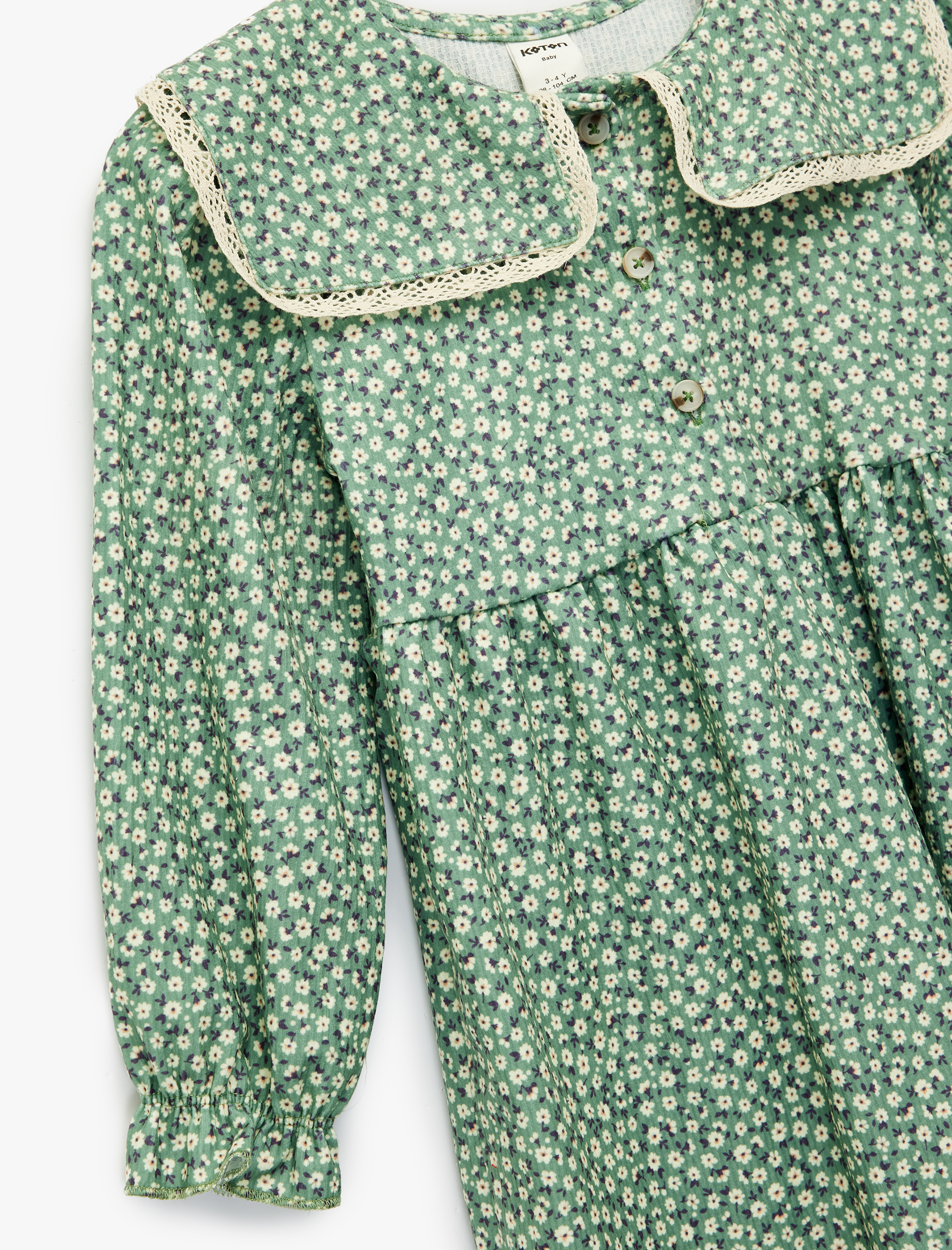  Kız Bebek Bebe Yaka Uzun Kollu Çiçekli Elbise