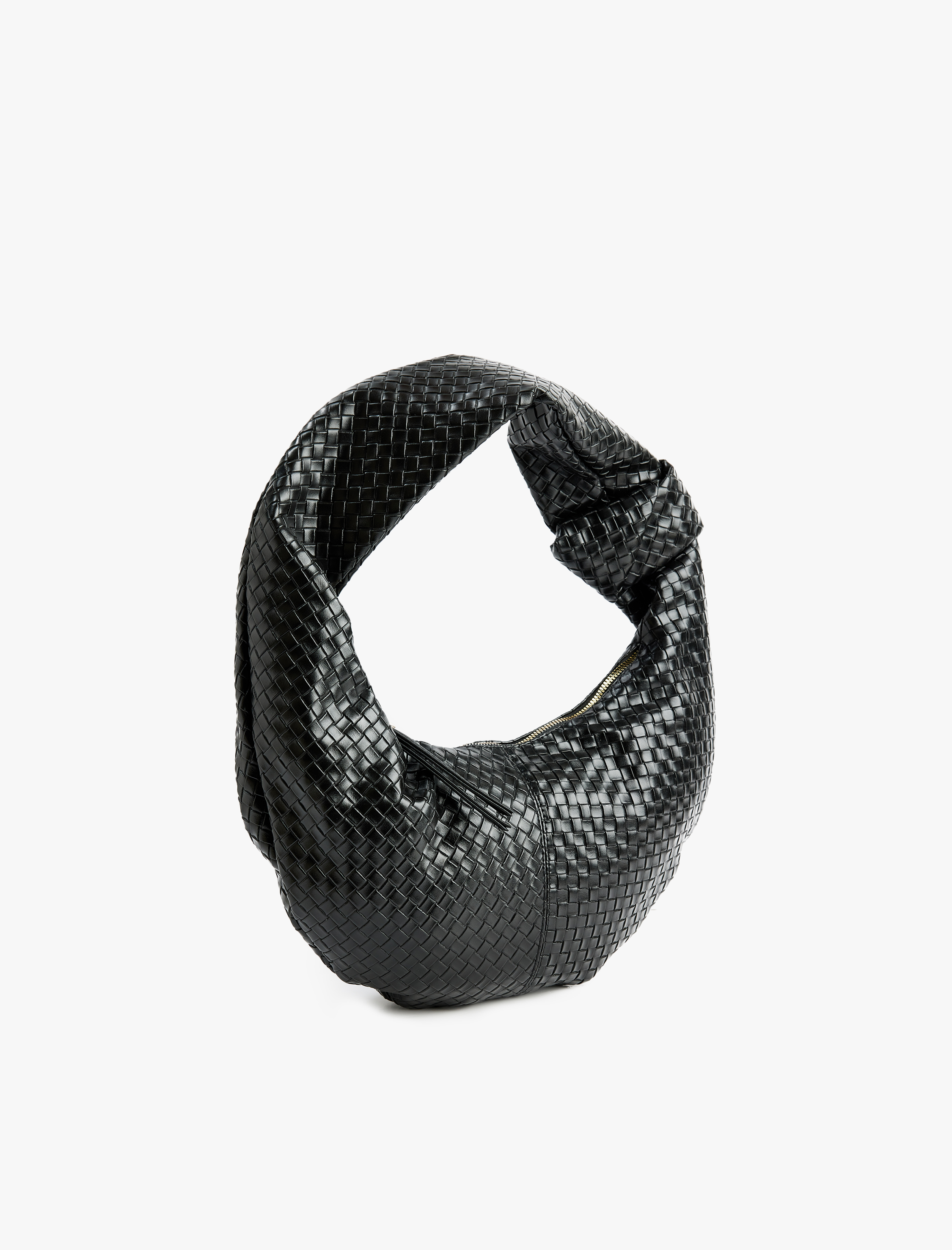  Kadın Suni Deri Örgü Dokulu Düğüm Detaylı Omuz Çantası