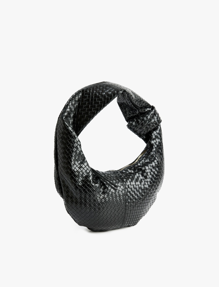 Kadın Suni Deri Örgü Dokulu Düğüm Detaylı Omuz Çantası