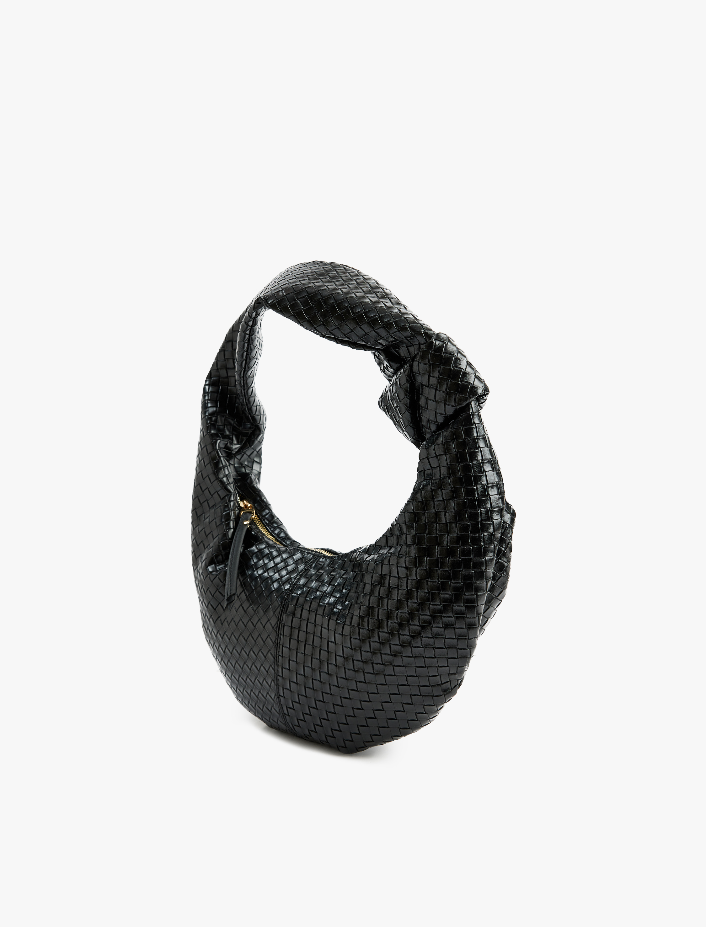  Kadın Suni Deri Örgü Dokulu Düğüm Detaylı Omuz Çantası