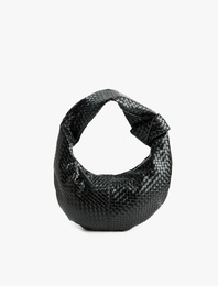 Suni Deri Örgü Dokulu Düğüm Detaylı Omuz Çantası