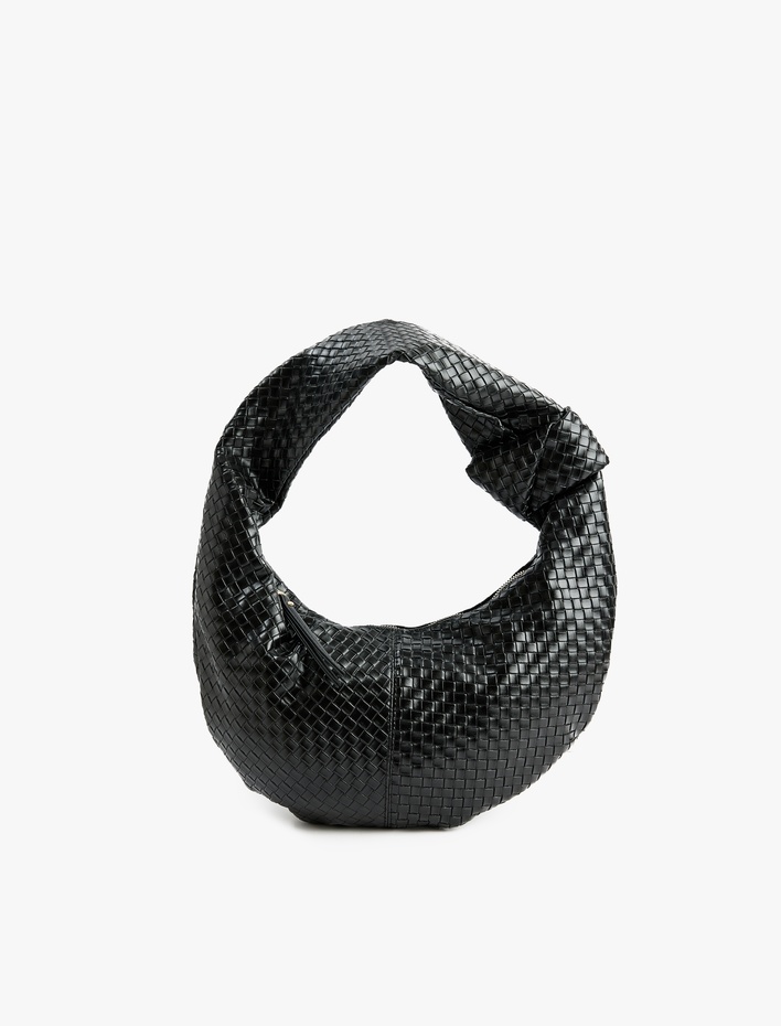 Kadın Suni Deri Örgü Dokulu Düğüm Detaylı Omuz Çantası