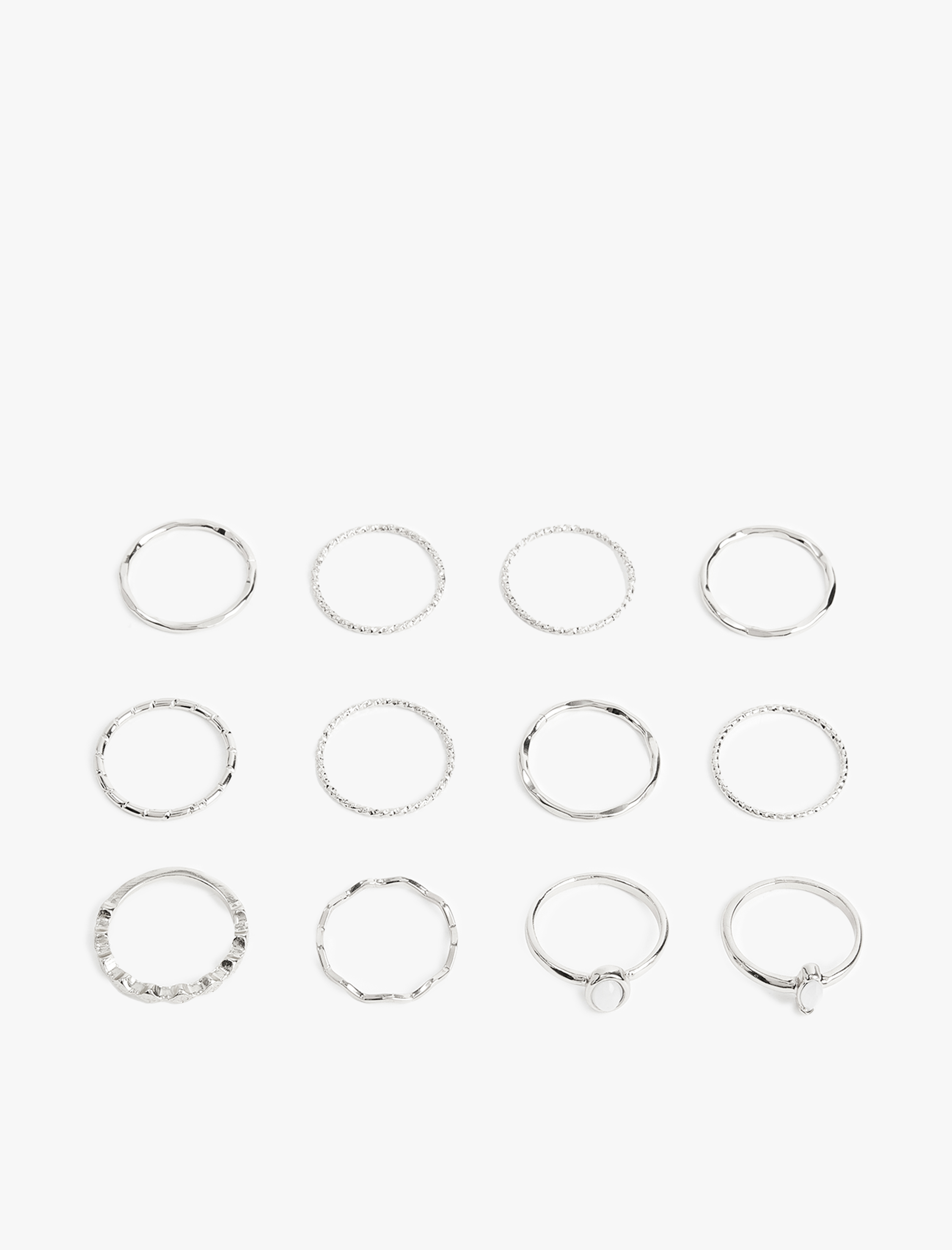  Kadın Taş Detaylı Burgu Çelik 12'li Yüzük Seti