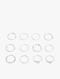 Taş Detaylı Burgu Çelik 12'li Yüzük Seti