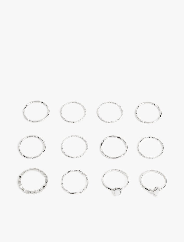 Kadın Taş Detaylı Burgu Çelik 12'li Yüzük Seti