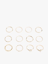 Taş Detaylı Burgu Çelik 12'li Yüzük Seti