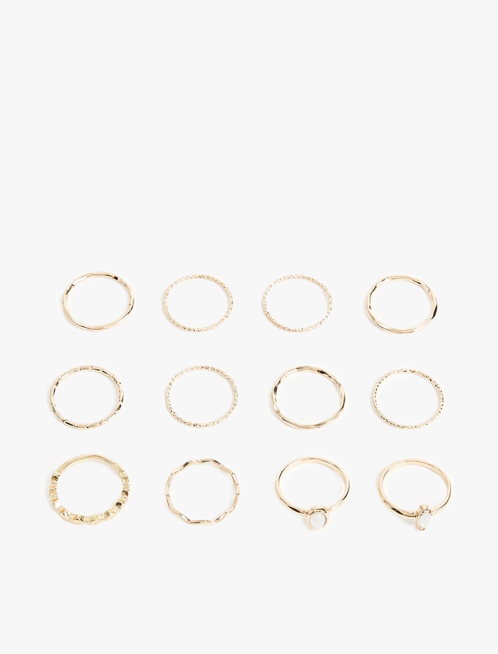 Kadın Taş Detaylı Burgu Çelik 12'li Yüzük Seti