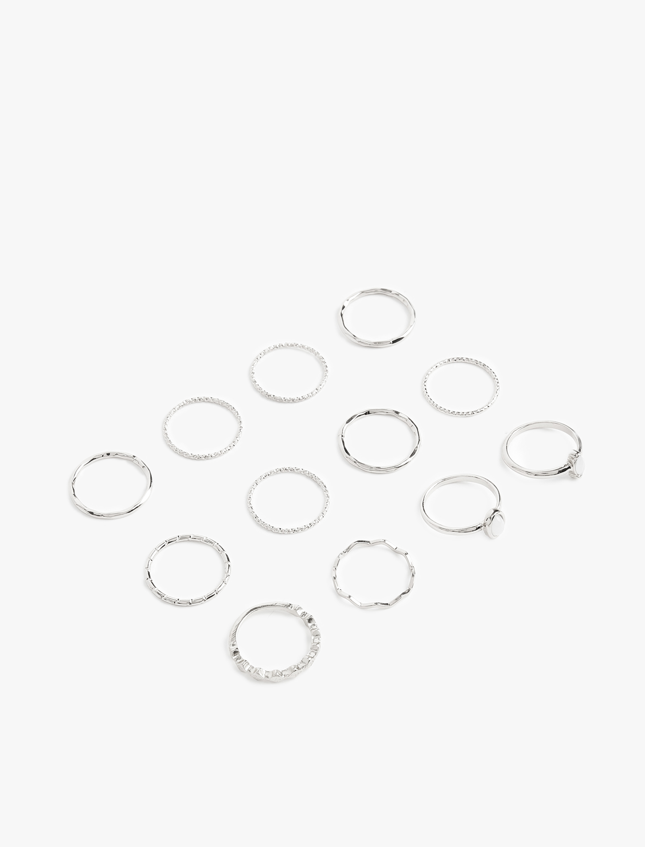  Kadın Taş Detaylı Burgu Çelik 12'li Yüzük Seti