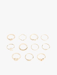 Taş Detaylı Yıldızlı 11'li Yüzük Seti