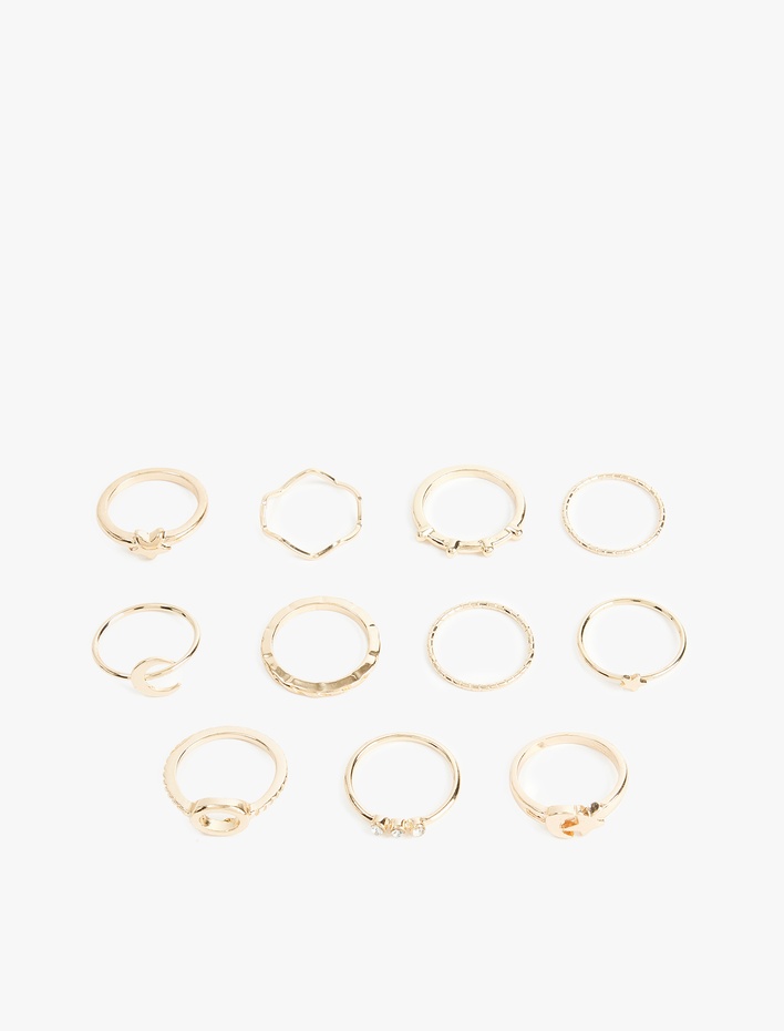 Kadın Taş Detaylı Yıldızlı 11'li Yüzük Seti