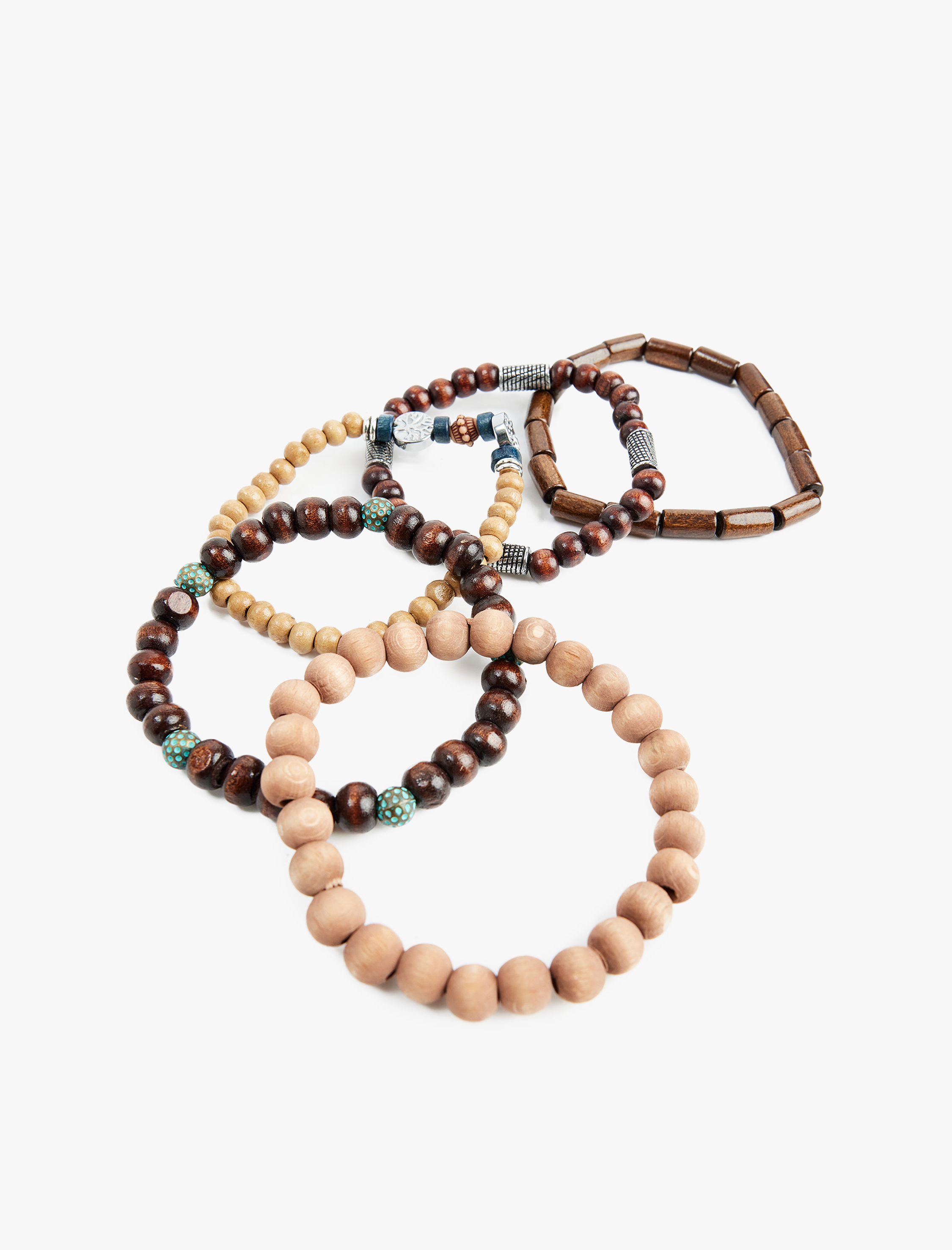  Erkek 5'li Ahşap Boncuklu Bileklik Seti