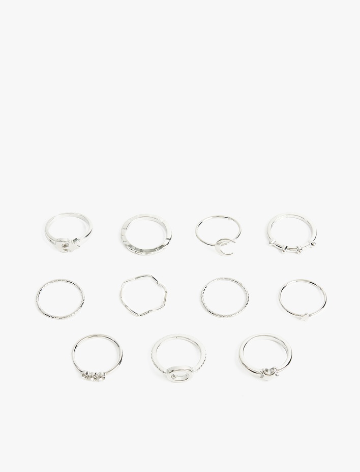 Kadın Taş Detaylı Yıldızlı 11'li Yüzük Seti