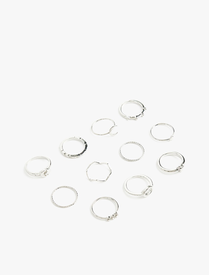 Kadın Taş Detaylı Yıldızlı 11'li Yüzük Seti