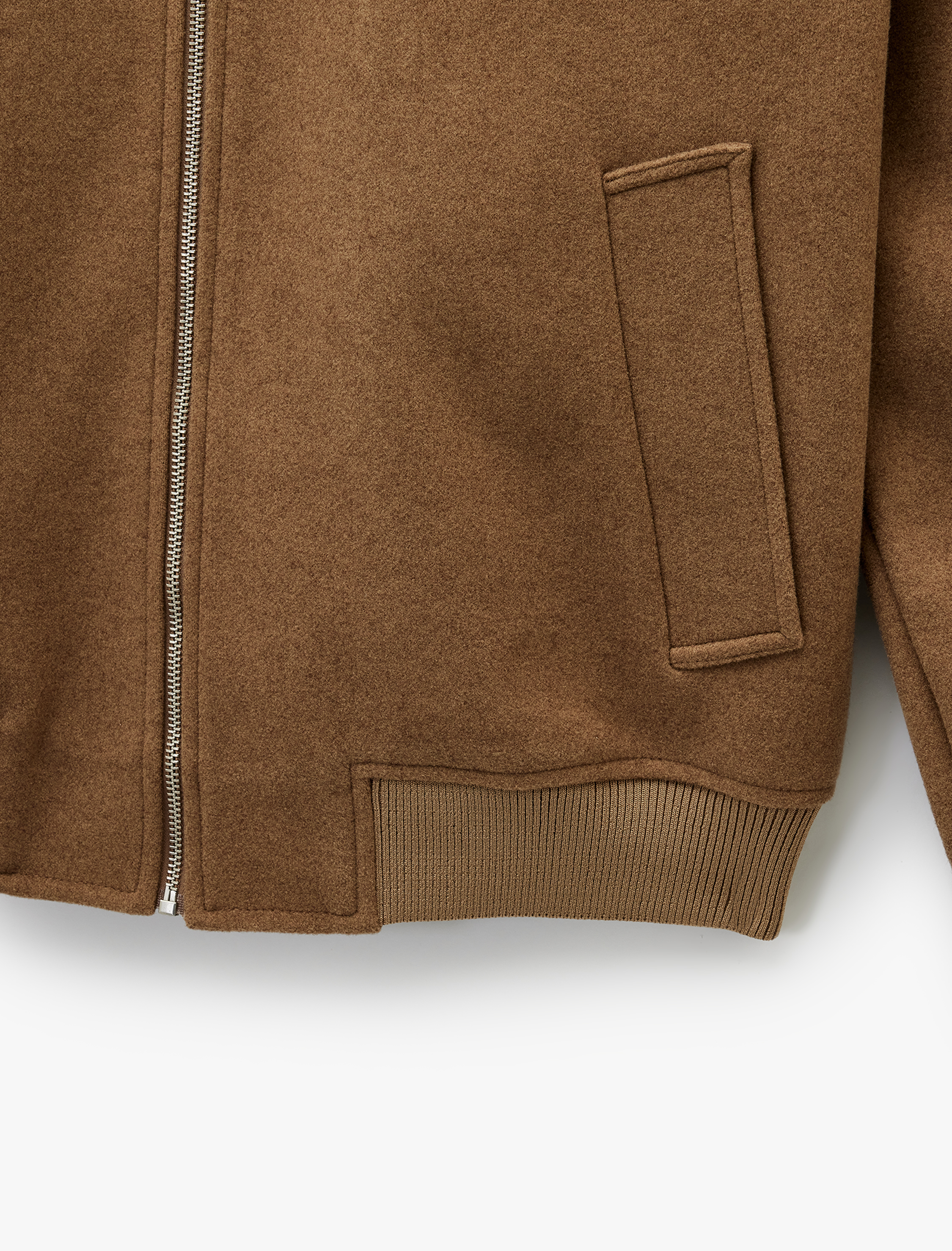   Uzun Kollu Cepli Fermuarlı Gömlek Yaka Kaşe Bomber Ceket