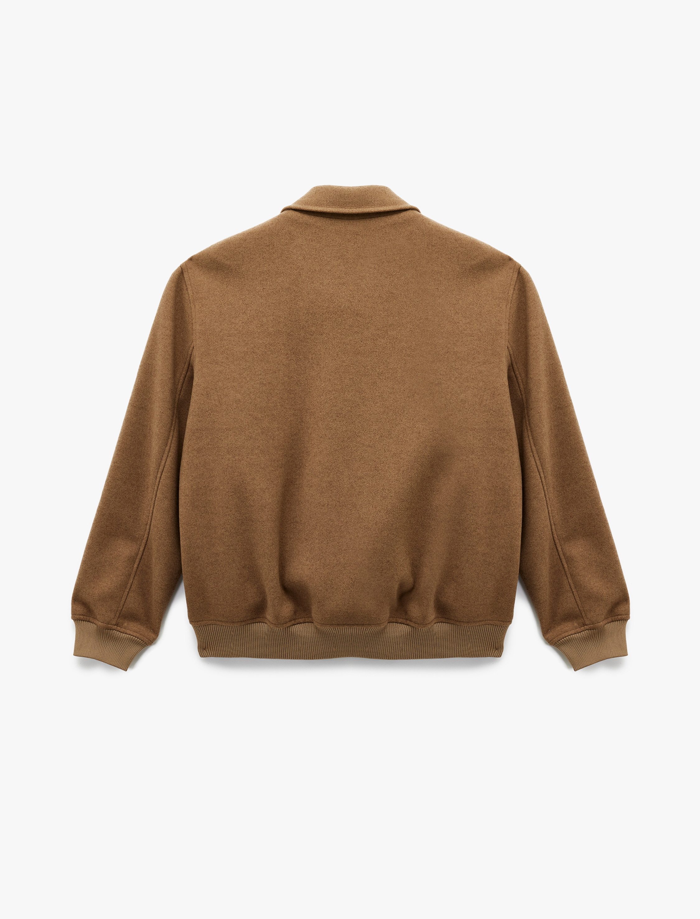   Uzun Kollu Cepli Fermuarlı Gömlek Yaka Kaşe Bomber Ceket