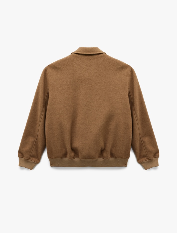  Uzun Kollu Cepli Fermuarlı Gömlek Yaka Kaşe Bomber Ceket