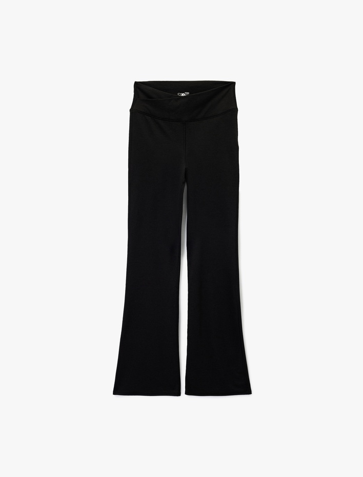  Asimetrik Yüksek Bel Slim Fit İspanyol Paça Spor Tayt