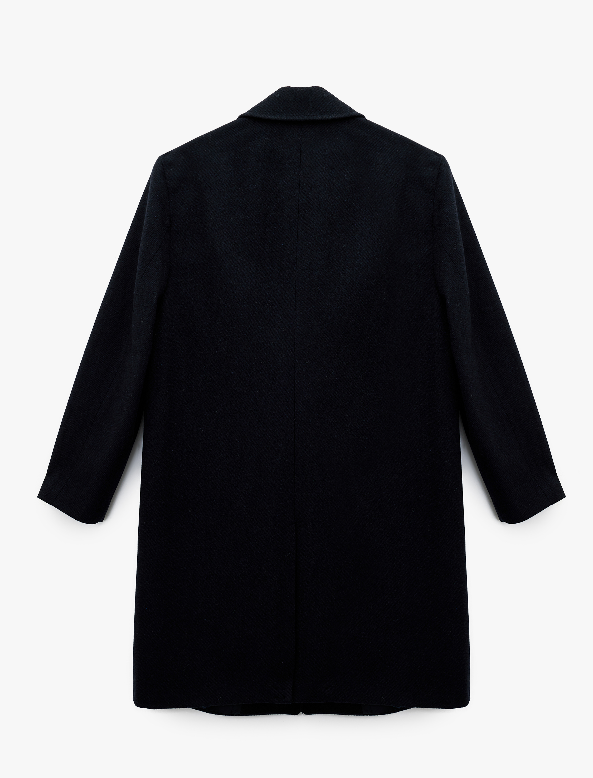   Düğmeli Cepli Kruvaze Yaka Kaşe Kaban