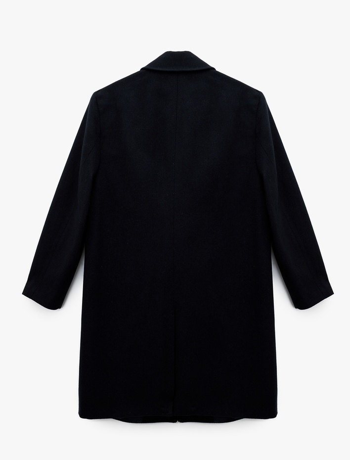  Düğmeli Cepli Kruvaze Yaka Kaşe Kaban