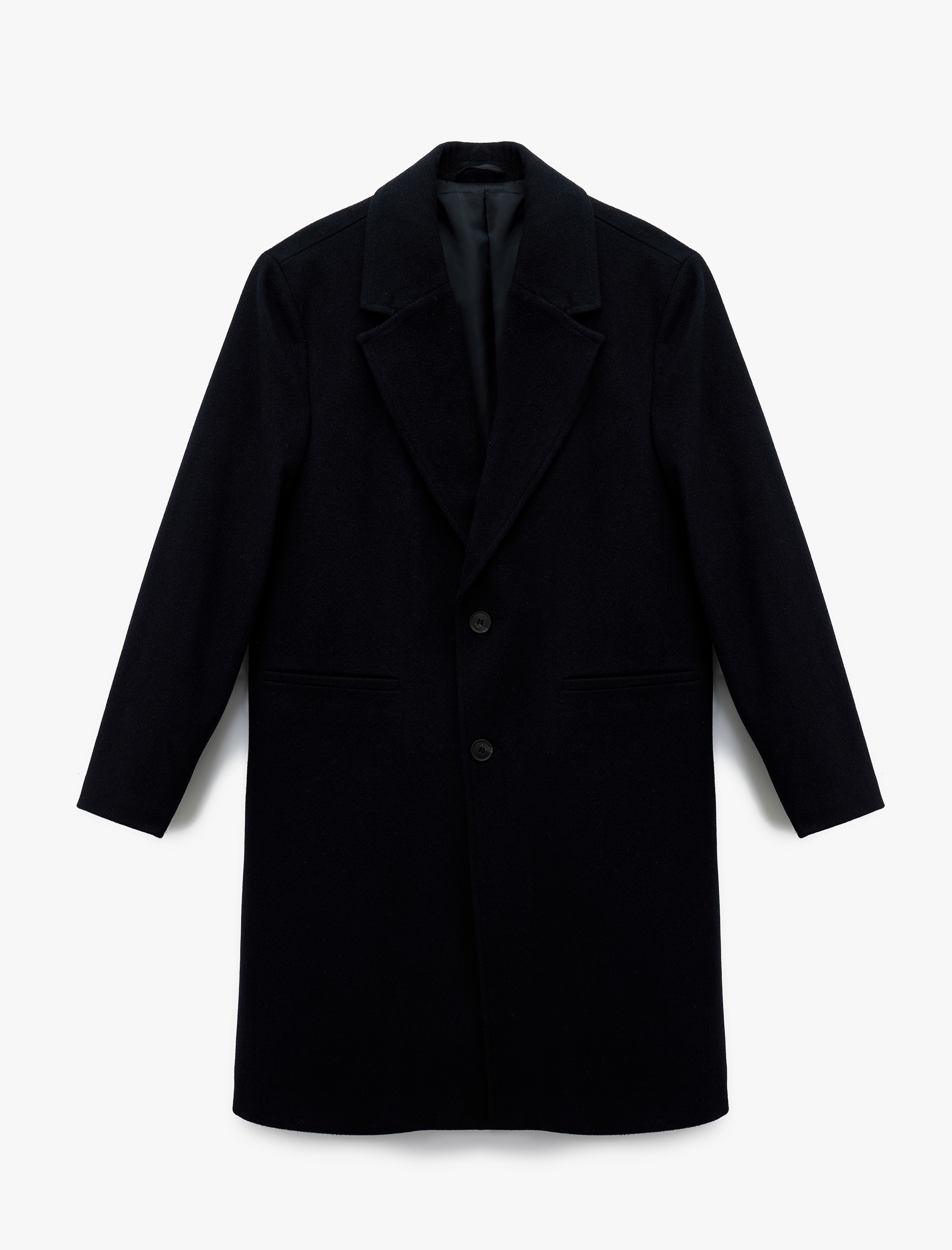   Düğmeli Cepli Kruvaze Yaka Kaşe Kaban