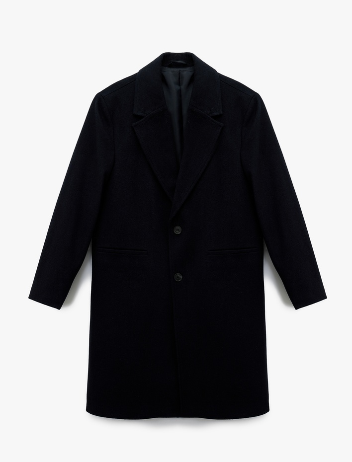  Düğmeli Cepli Kruvaze Yaka Kaşe Kaban