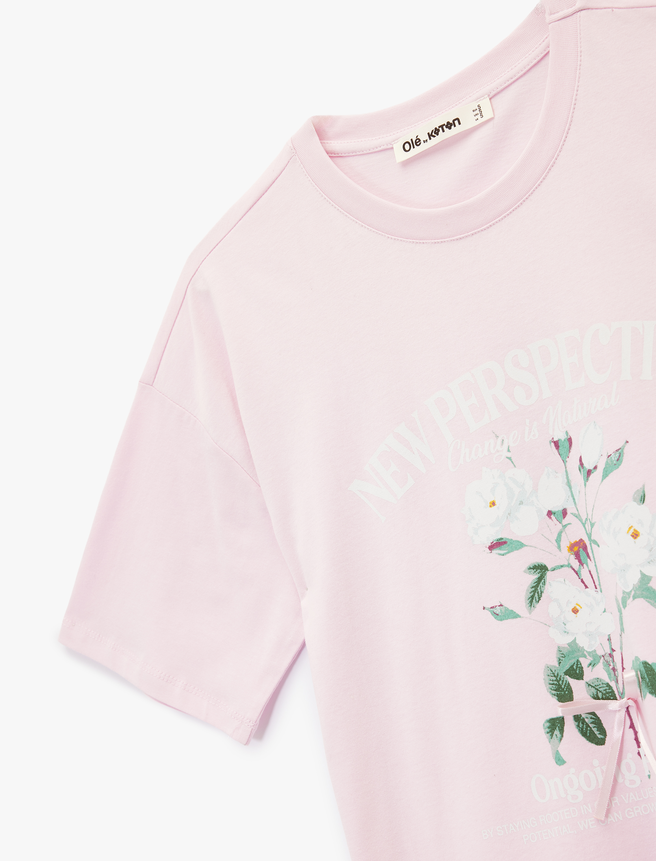   Kısa Kollu Bisiklet Yaka Pamuklu Çiçek Baskılı Oversize Tişört