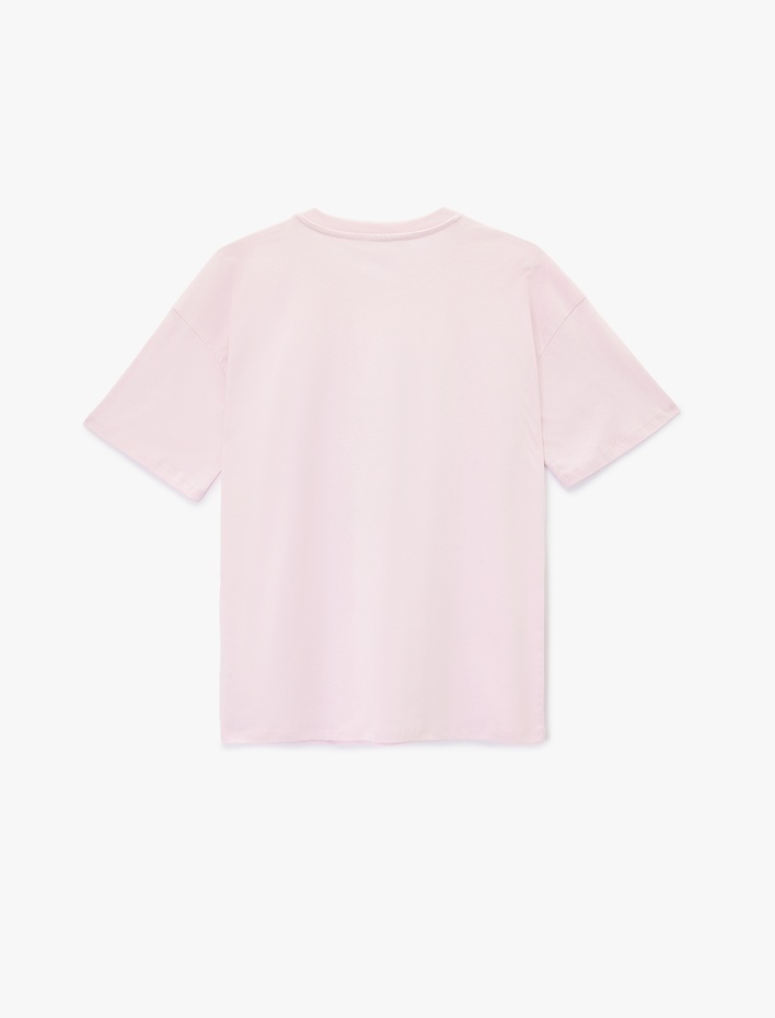  Kısa Kollu Bisiklet Yaka Pamuklu Çiçek Baskılı Oversize Tişört