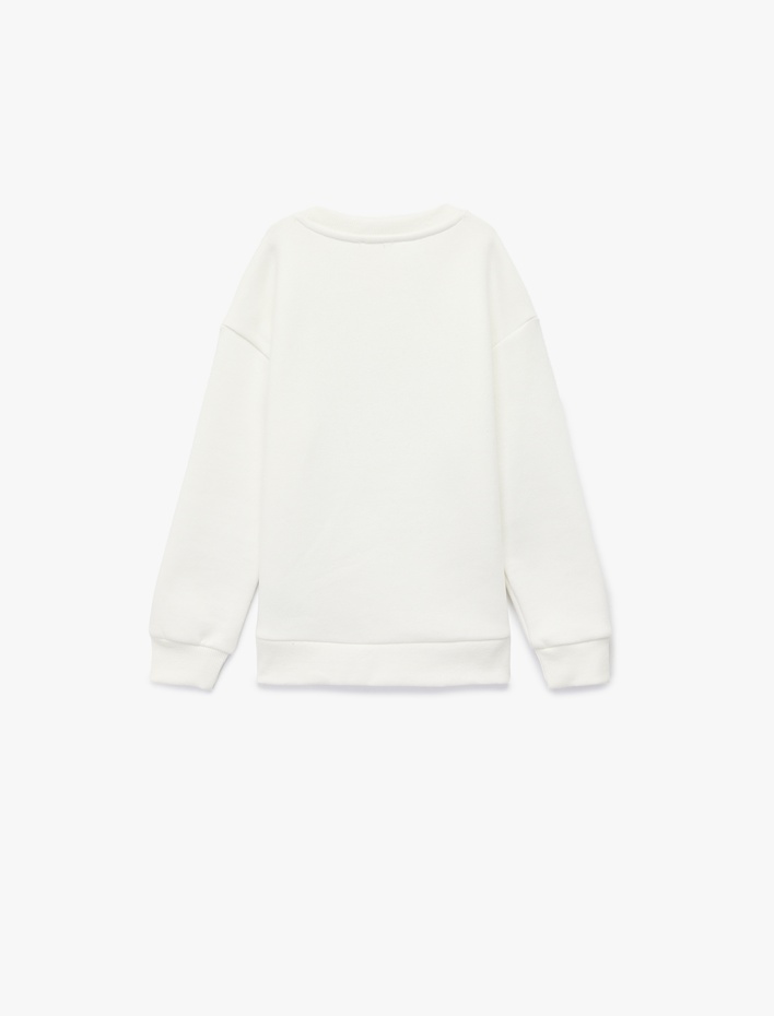 Kız Çocuk Bisiklet Yaka Uzun Kollu Fiyonk Baskılı Şardonlu Sweatshirt