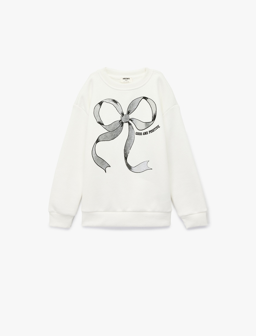 Koton Bisiklet Yaka Uzun Kollu Fiyonk Baskılı Şardonlu Sweatshirt