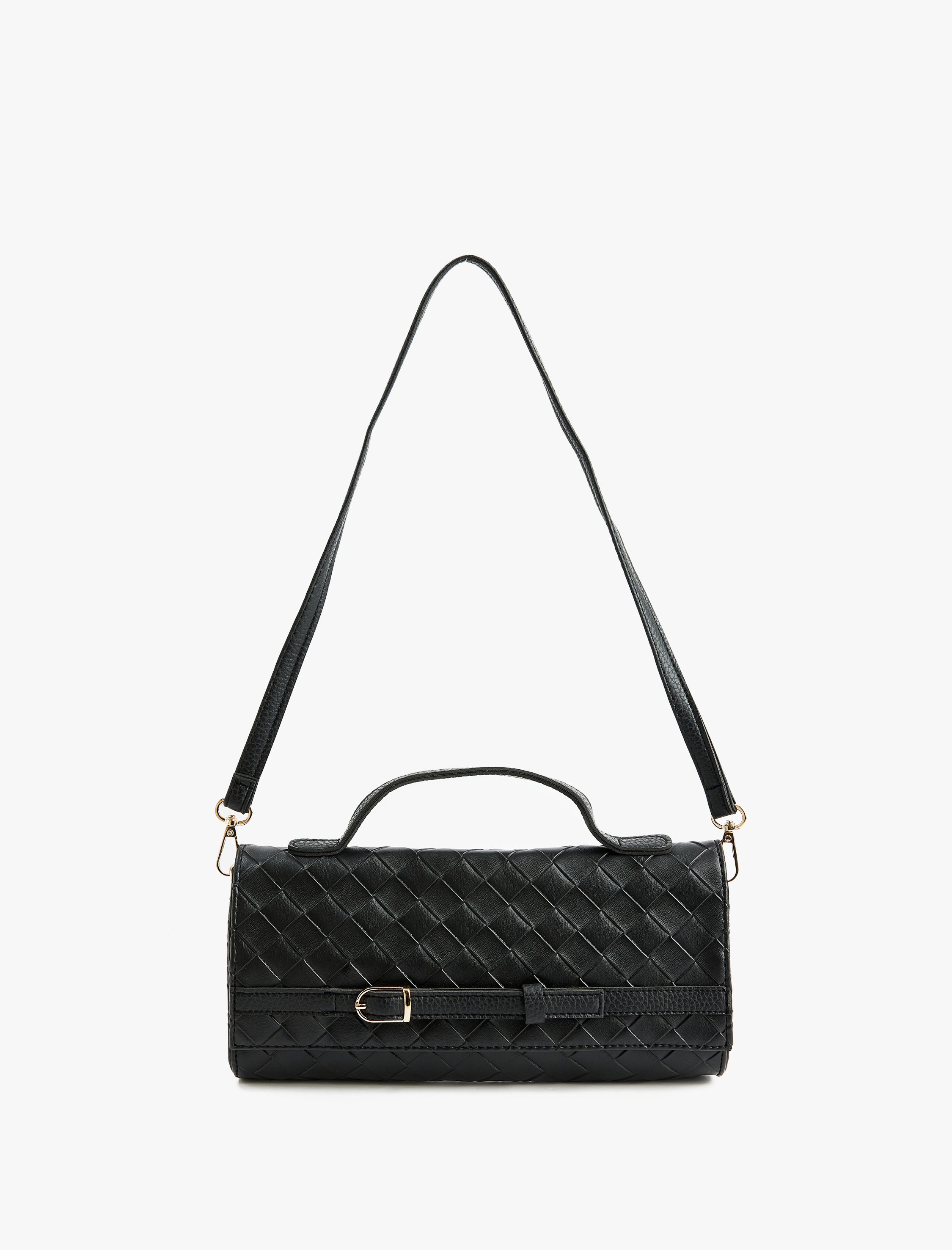  Kadın Örgü Dokulu Metal Tokalı Saplı Askılı Omuz Çantası