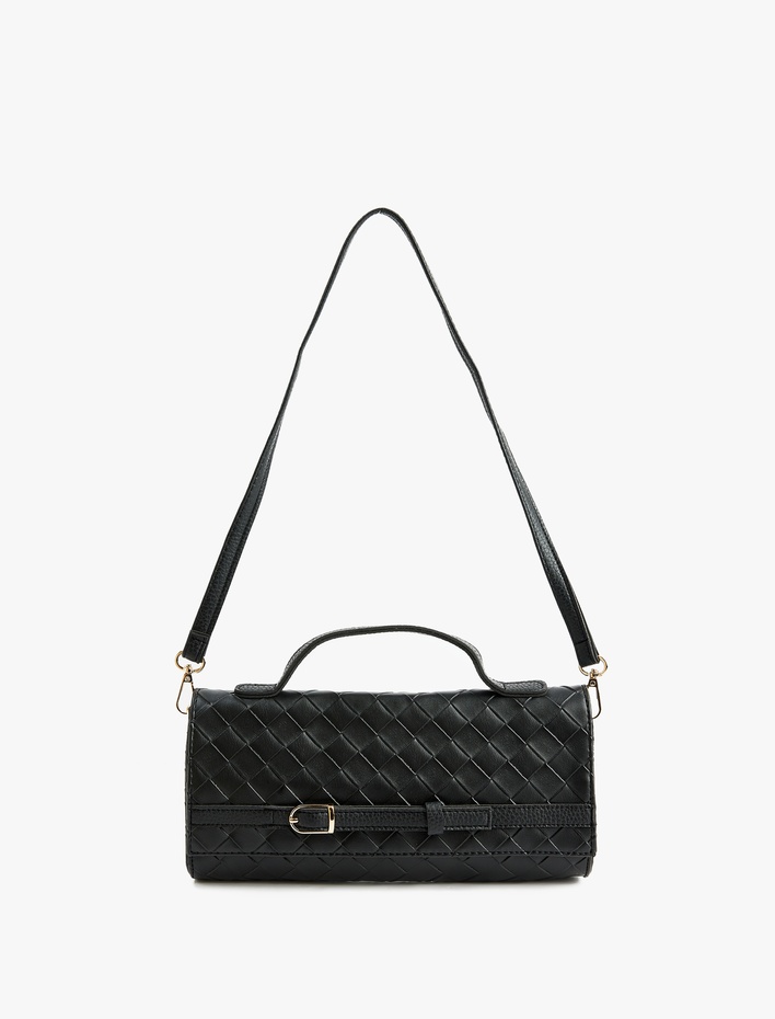 Kadın Örgü Dokulu Metal Tokalı Saplı Askılı Omuz Çantası