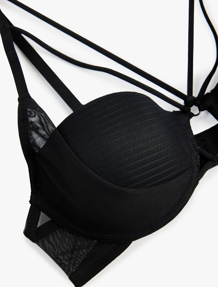  Pencere Detaylı Rahat Kalıp Tüllü Desteksiz Balenli Sütyen